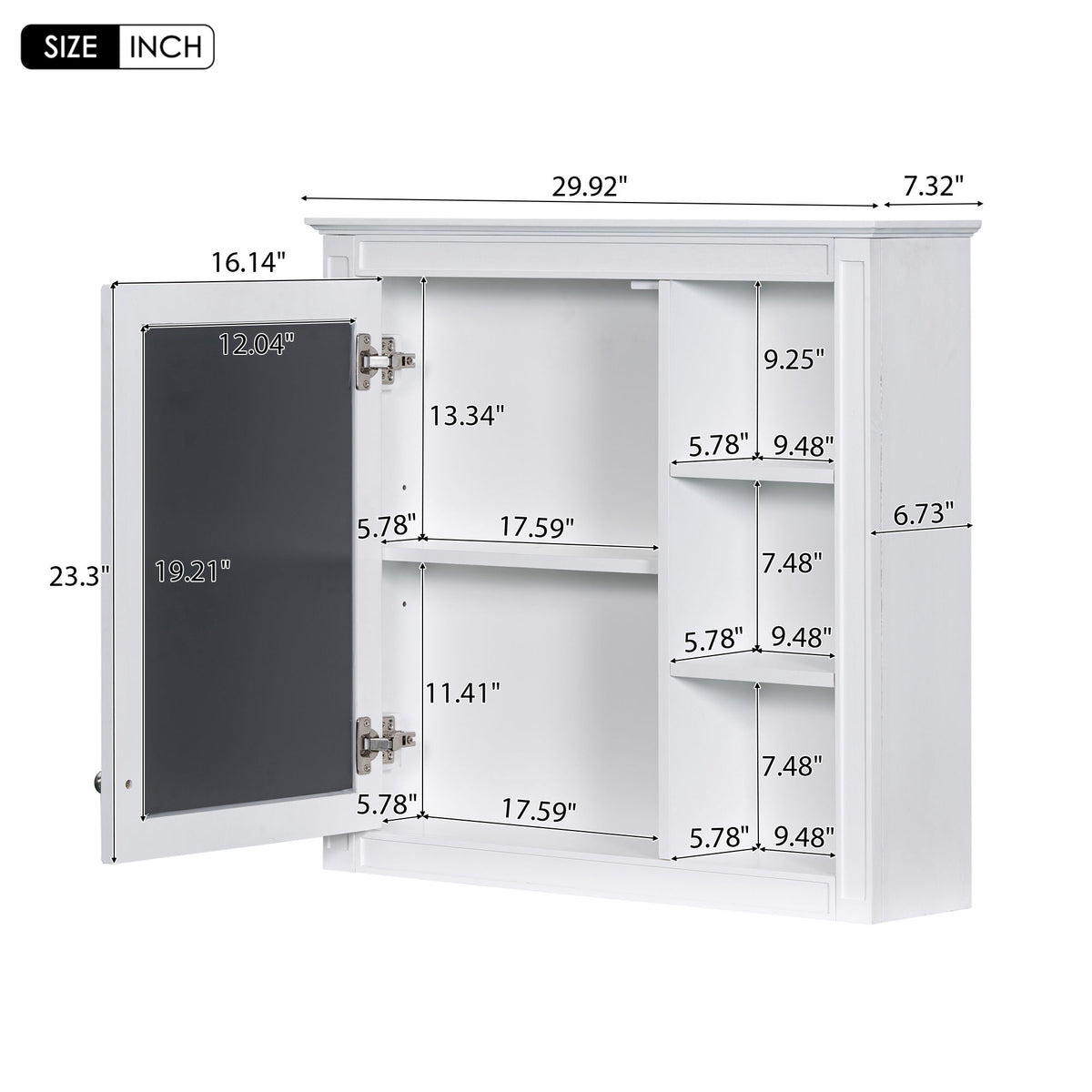 Wall Mounted Medicine Cabinet With Mirror And 3 Open Shelves