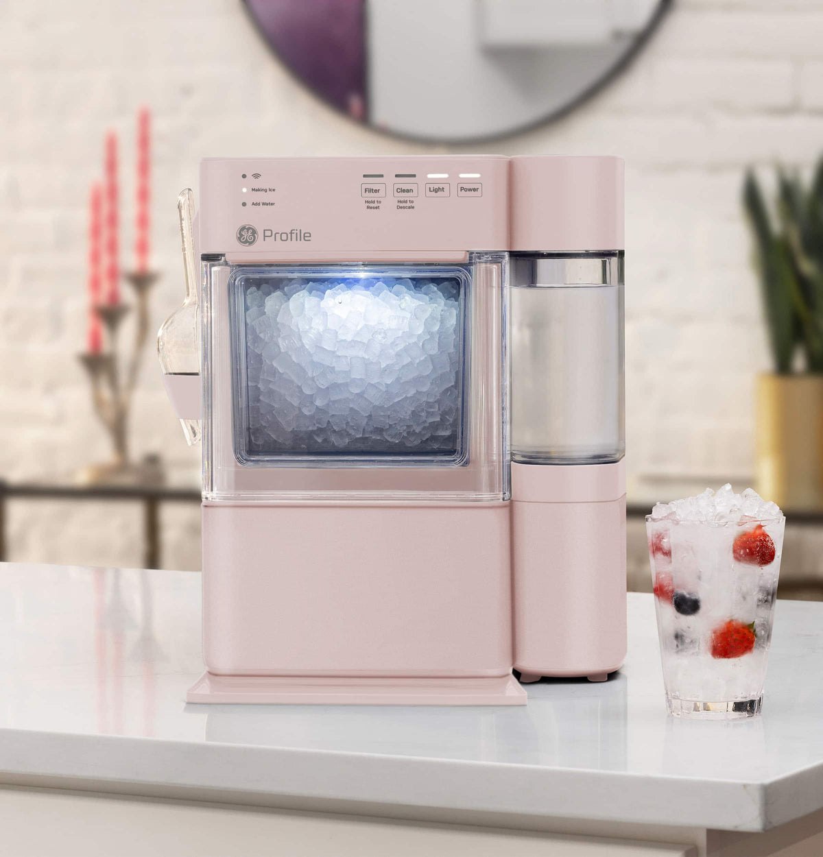 GE Profile - Opal Mini Countertop Nugget Ice Maker, 36 lb Daily Ice Production - Peony Pink