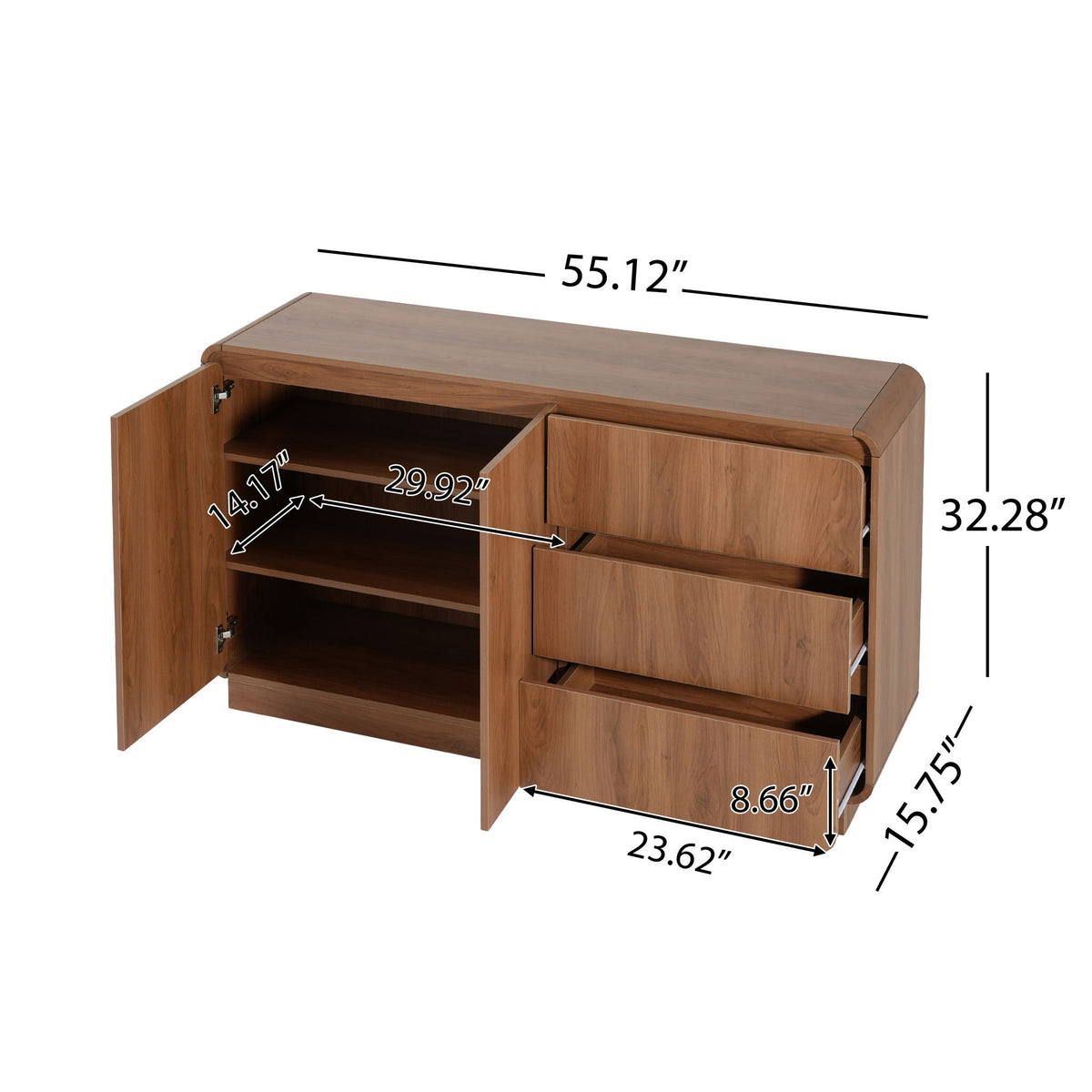 Sideboard, Wide Storage With 2 Doors And 3 Drawers