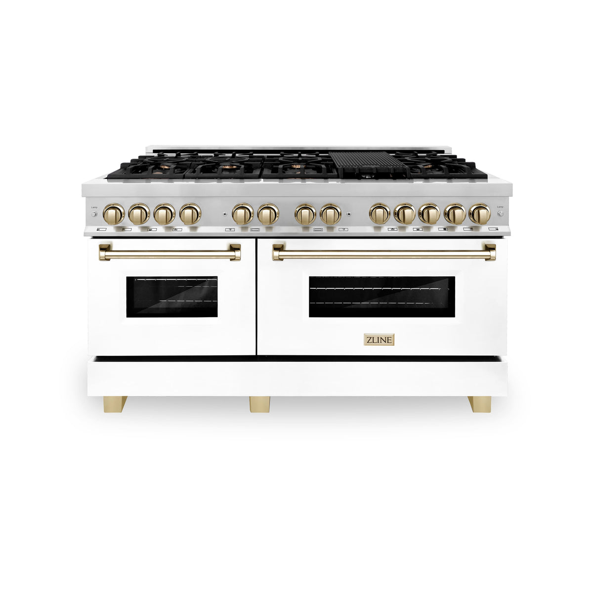 ZLINE - 60 in. Wide 8 Burner Autograph Legacy Dual Fuel Range & White & Gold Accents (RAZ-WM-60-G) - Multicolor