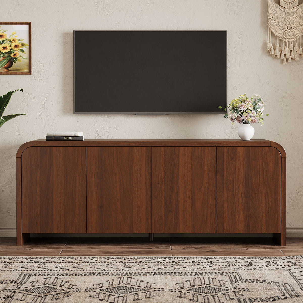 Mueble para TV de borde curvo con gabinetes grandes