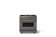 Viking - 36 in. Wide 6 Burner Pro 5 Series 5.6 Cu. Ft. Freestanding Sealed LP DF Convection Range with Brushed Brass Trim - Damascus Gray