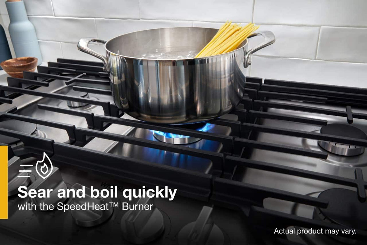 Whirlpool - 36 in. Wide 5 burners Built-In Gas Cooktop with EZ-2-Lift Hinged Cast-Iron Grates - Stainless Steel
