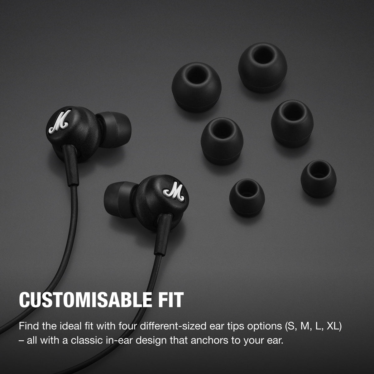 Marshall - Mode USB-C In-ear Wired Earbuds with Built-in Microphone, Customizable Fit, Tangle-resistant Cord and Dynamic Drivers - Black