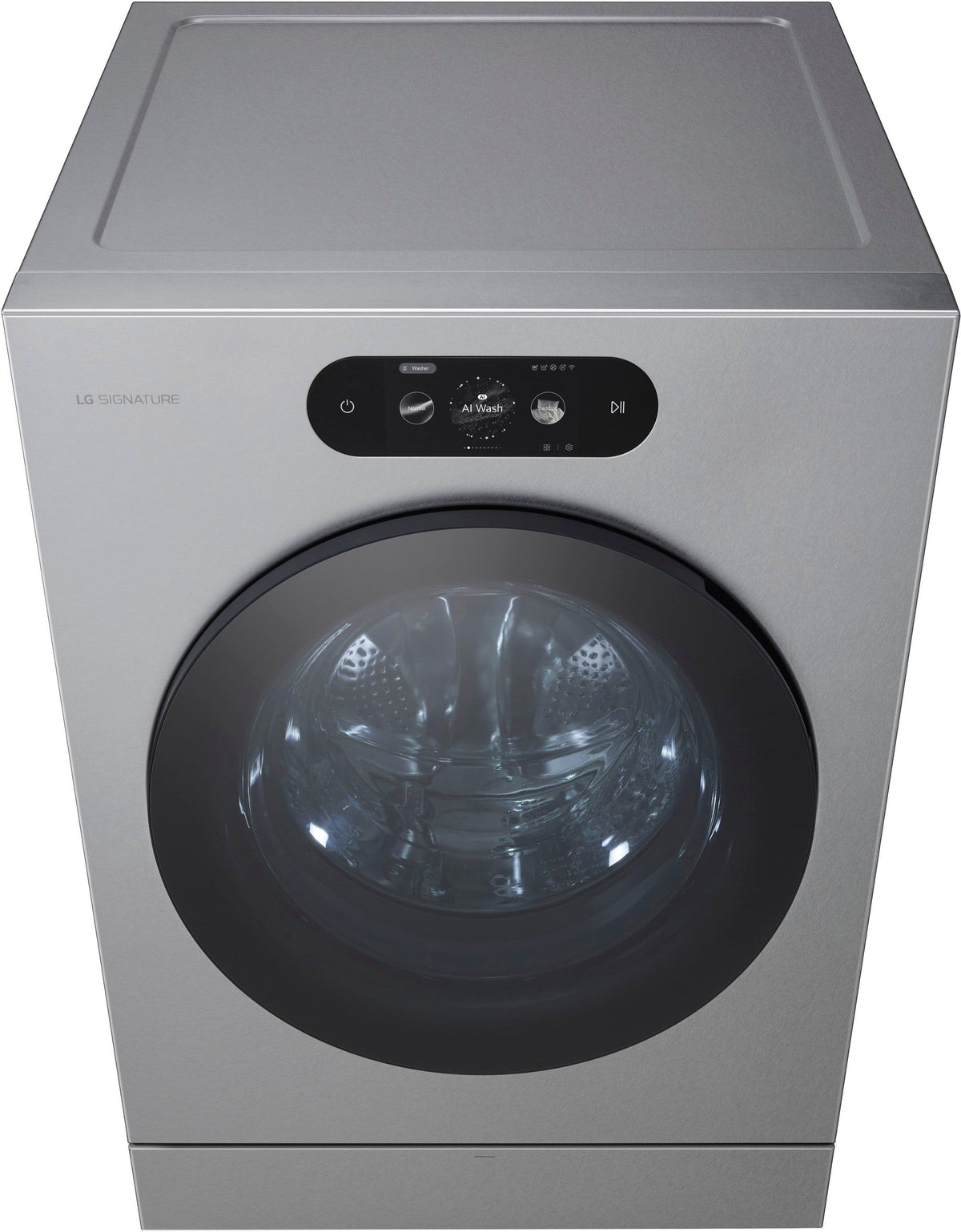 LG - SIGNATURE 5.8 Cu. Ft. High-Efficiency Stackable Smart Front Load Washer with Steam and ezDispense - Brushed Platinum Steel