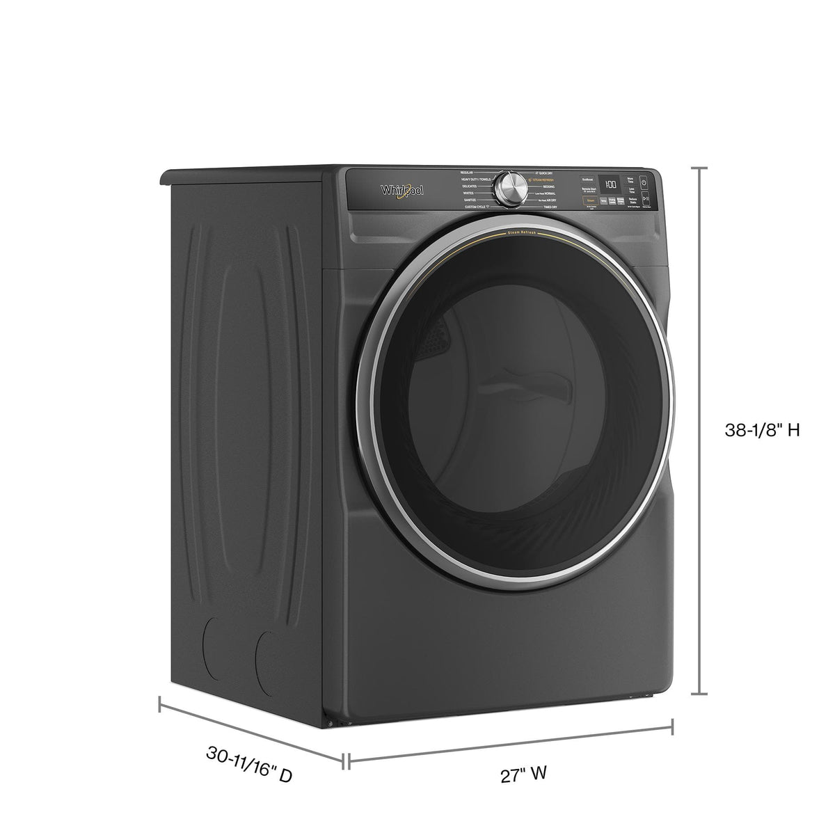 Whirlpool - 7.4 Cu. Ft. Smart Gas Dryer with Steam and Wrinkle Shield Option - Volcano Black