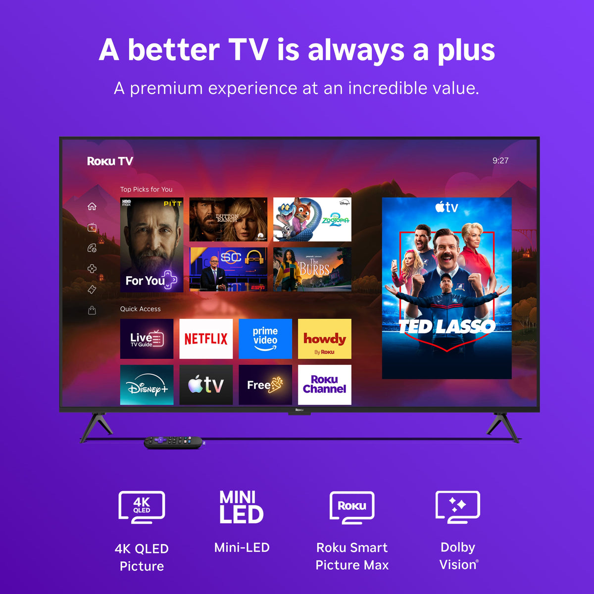Roku - 55" Class Plus Series 4K QLED Mini-LED Smart RokuTV (2026)