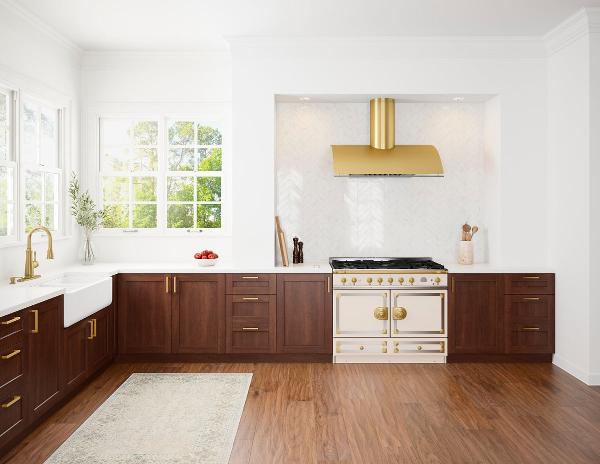 Zephyr - 42 inches - Externally Vented - Shell Range Hood - Gold