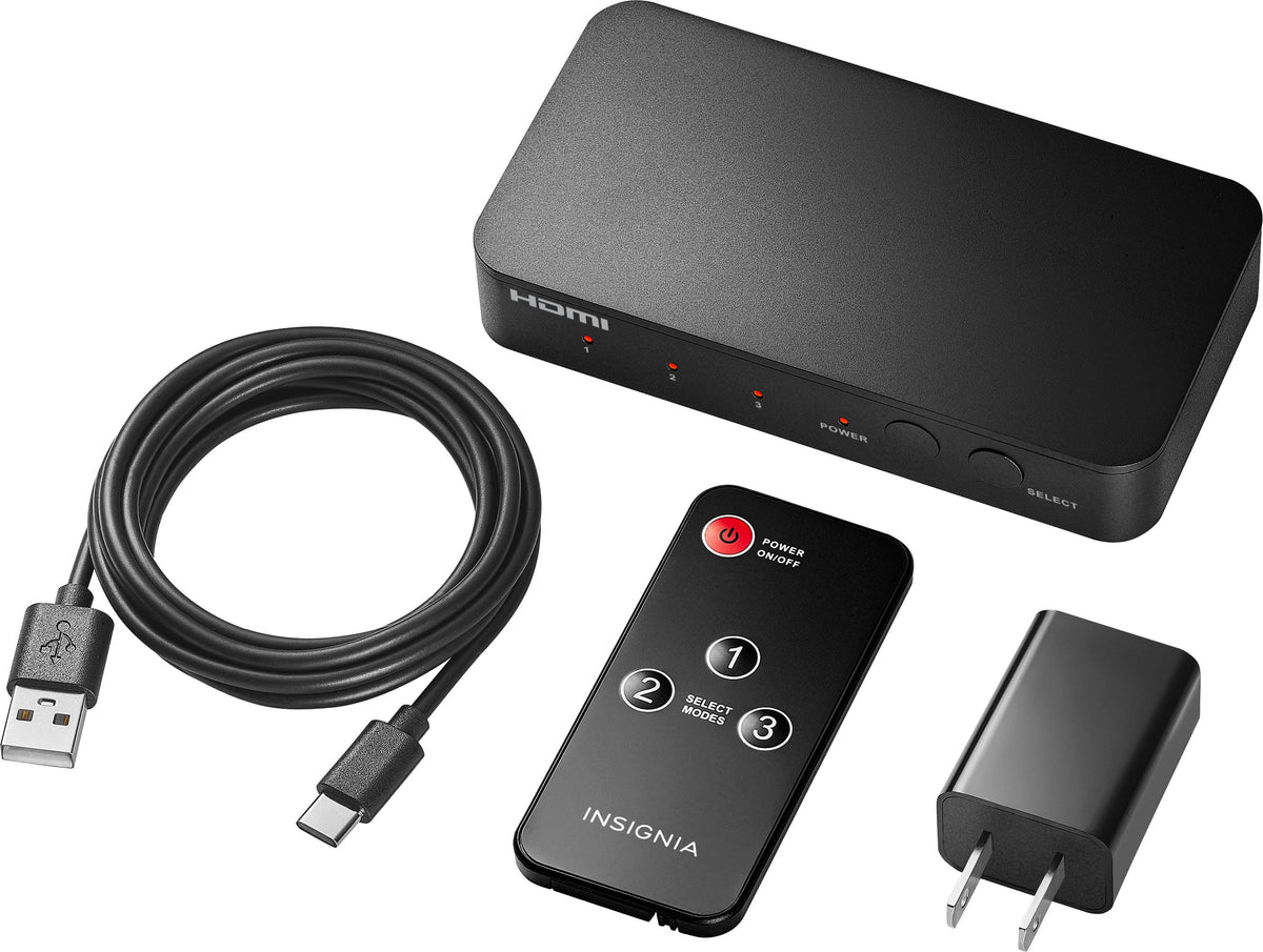Insignia™ - HDMI 3-Port Switch with 4K HDR Inputs - Black