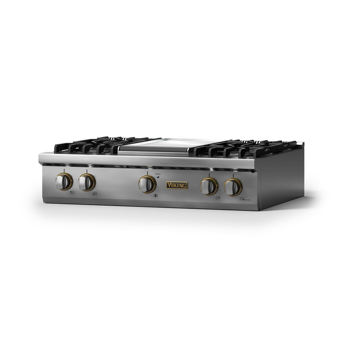 Viking - 36"W. Pro5S 4 Burner Built-in Gas Sealed Burner Rangetop-Stainless Steel/Brushed Brass - Stainless Steel