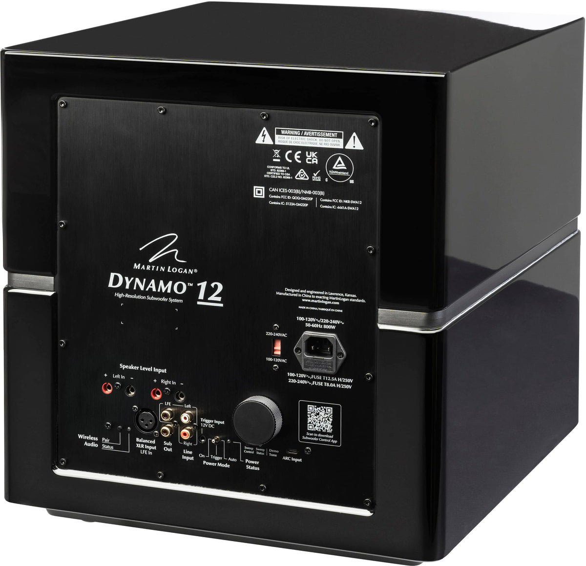 MartinLogan - Dynamo 12, 12” Sealed, Powered Subwoofer, with Magnitude MT-1.6kW Amplifier, Sub Control App, and Wireless Built-In - Gloss Black