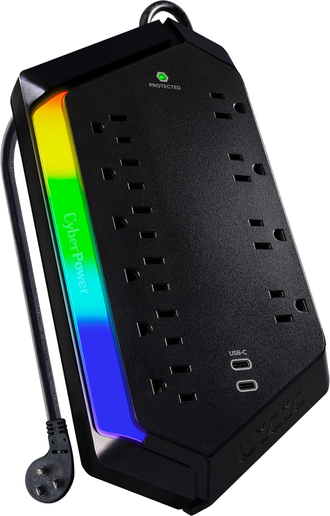 CyberPower - GXS1005C2 10 Outlet Surge Protector with RGB Lighting and USB Charging Ports - Black