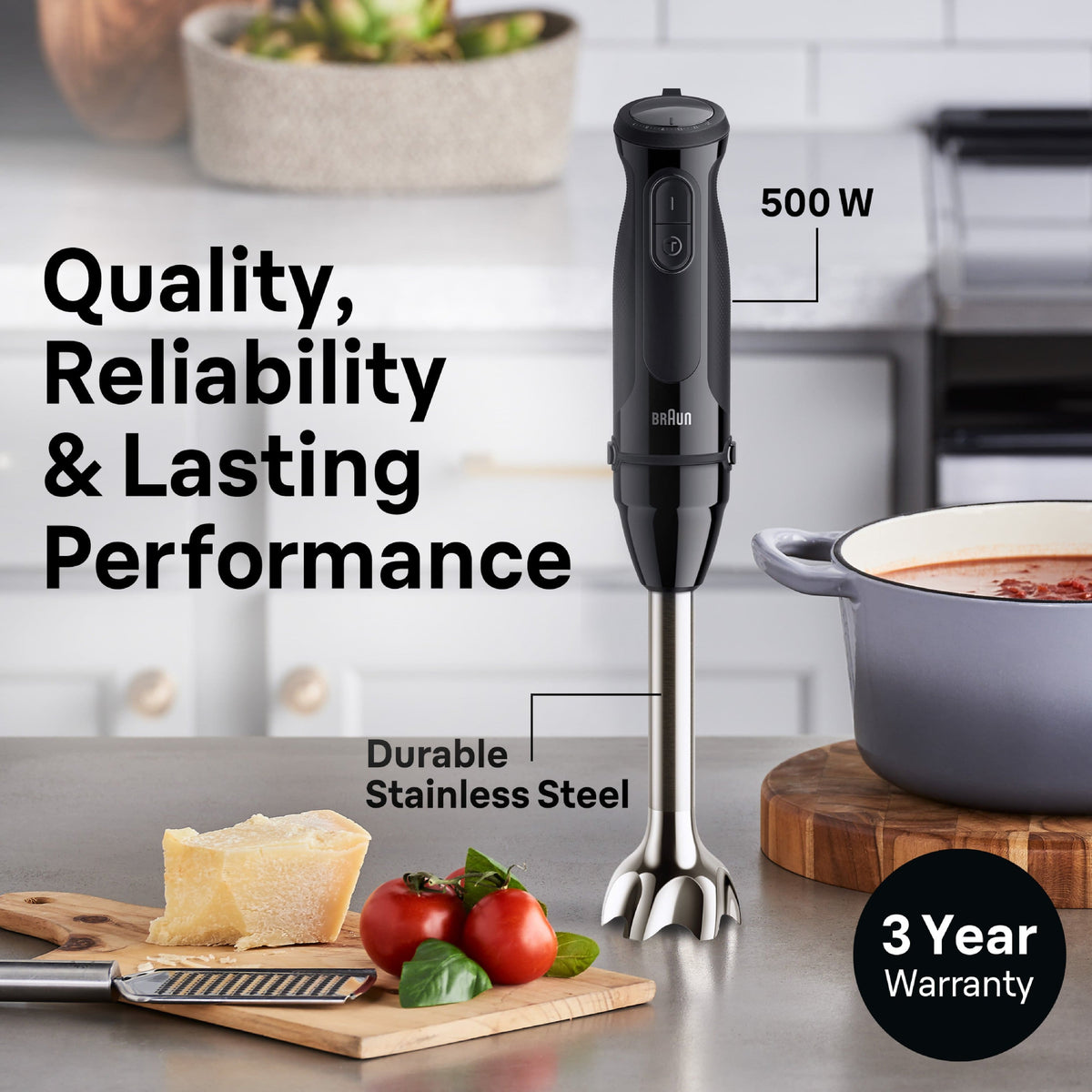 Braun - MultiQuick 5 Vario Hand Blender with Whisk & Mini Food Chopper - Black