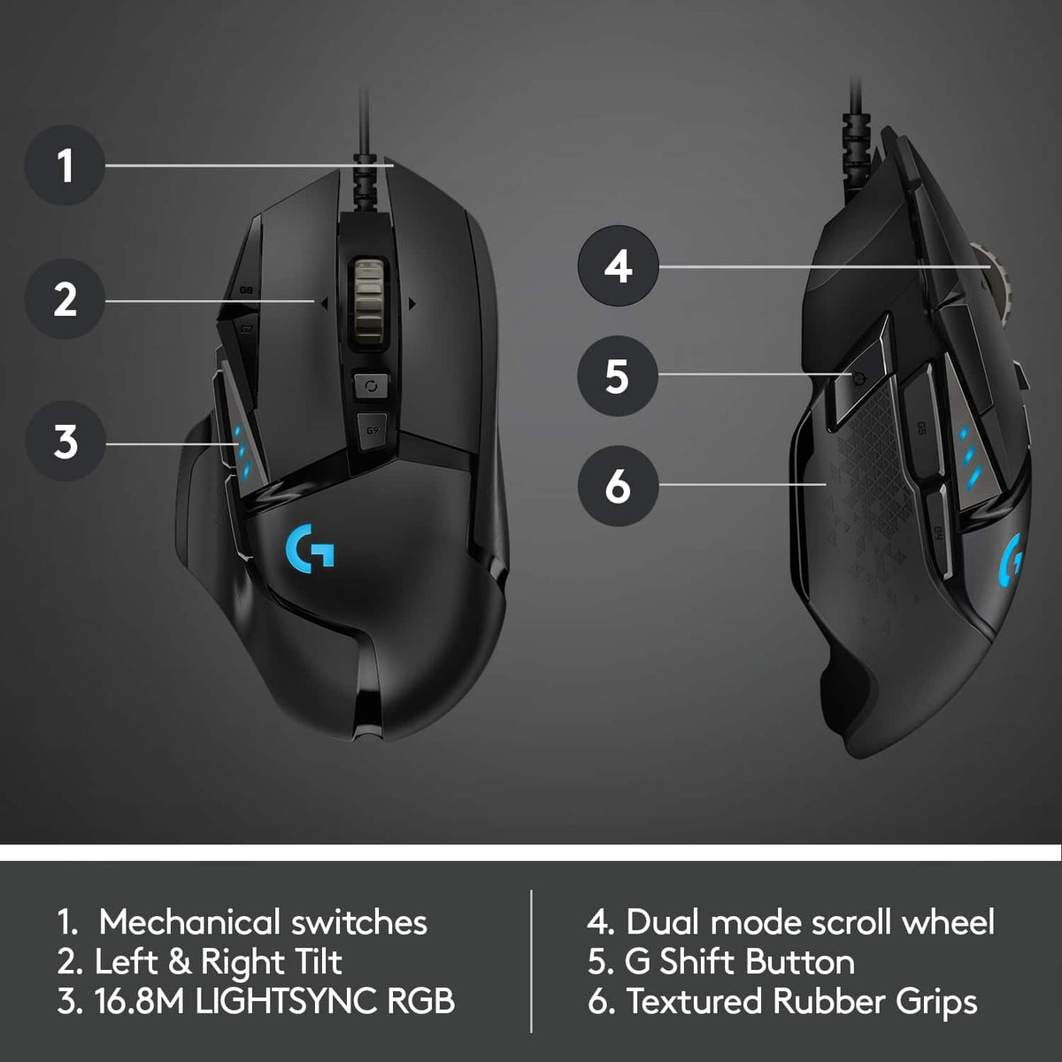 Logitech - G502 HERO Wired Optical Gaming Mouse with RGB Lighting - Wired - Black