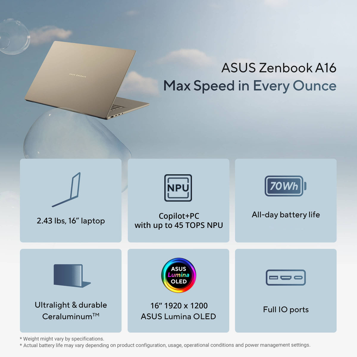 ASUS - Zenbook A16 16" 2K OLED Laptop - Snapdragon X X1 - 32GB RAM - 1TB SSD - Copilot+ PC - Zabriskie Beige