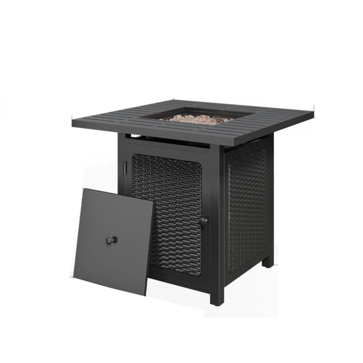 Mesa Fogatero Exterior 2 En 1 De Propano Con Quemadores Dobles, Piedras Volcánicas Y Cubierta Impermeable - Negra