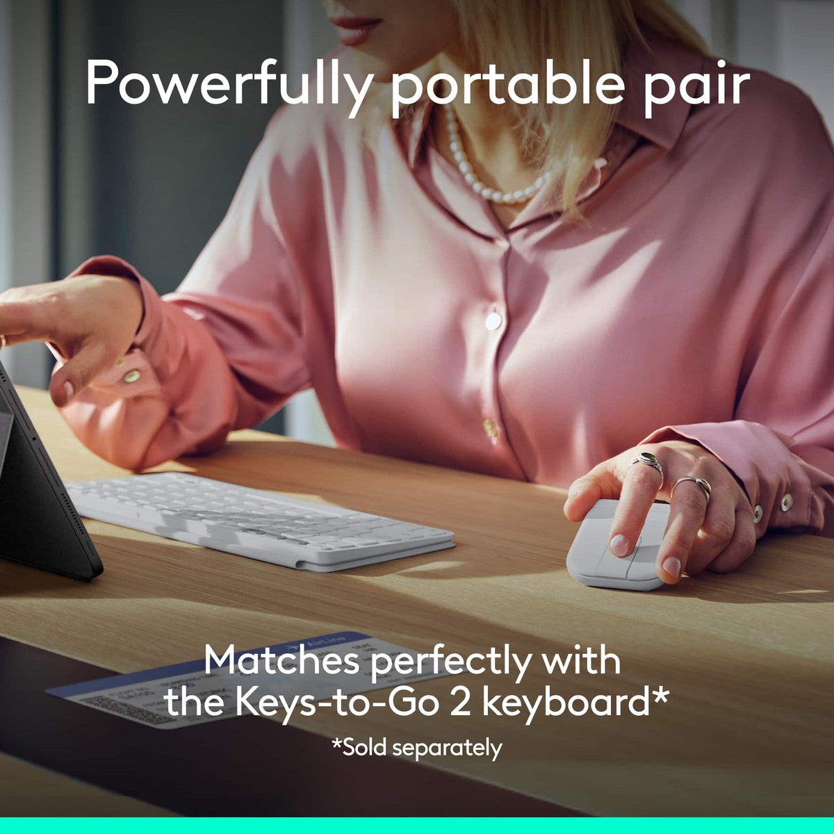 Logitech - Mobi Fold Ultra-Portable Travel Bluetooth Mouse with Touch Scroll and Quiet Clicks - Wireless - Sand