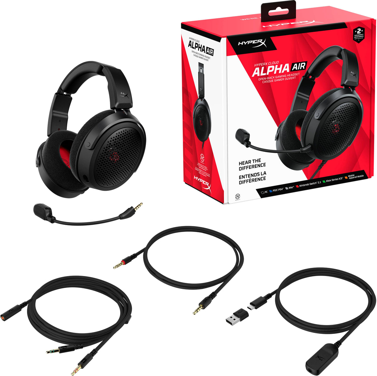 HyperX - Cloud Alpha Air Wired Open-Back Gaming Headset for PC, PS5, PS4, Xbox X|S, Nintendo Switch, Mac, and Mobile - Black