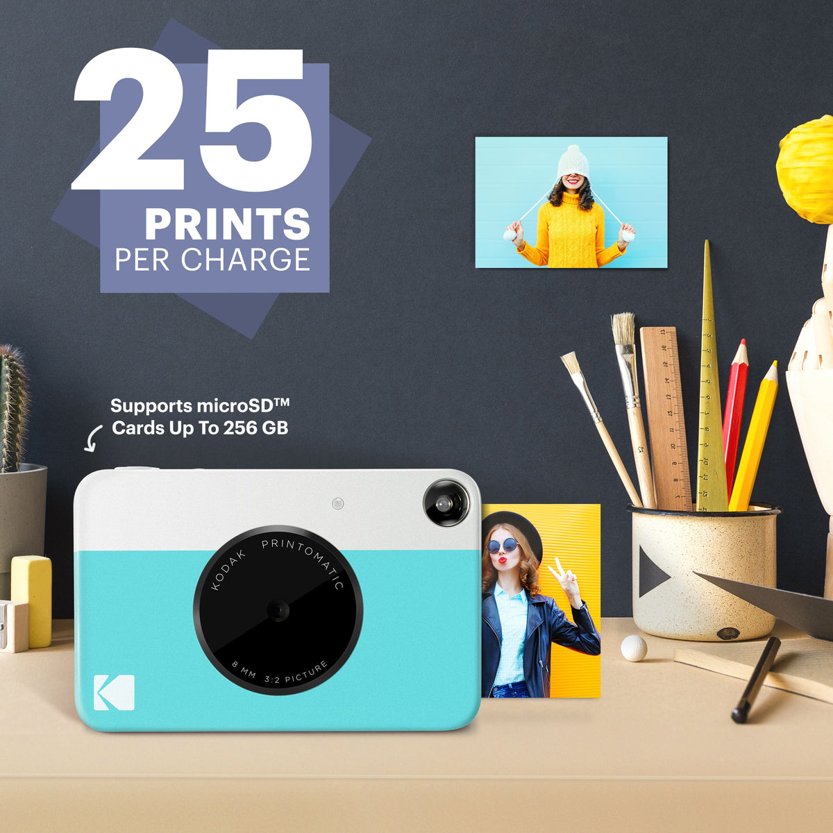 Kodak - Printomatic Instant Print Camera - Instant Digital Camera Prints on Zink 2x3" Photo Paper - Blue