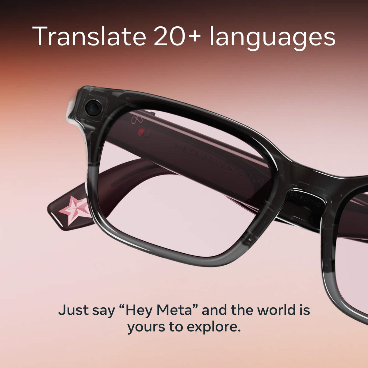 Meta - Glasses, Adventurer Lisa Edition, Smart Frame, AI Glasses with Camera - Clear Blush Lenses - Moonlit Sky