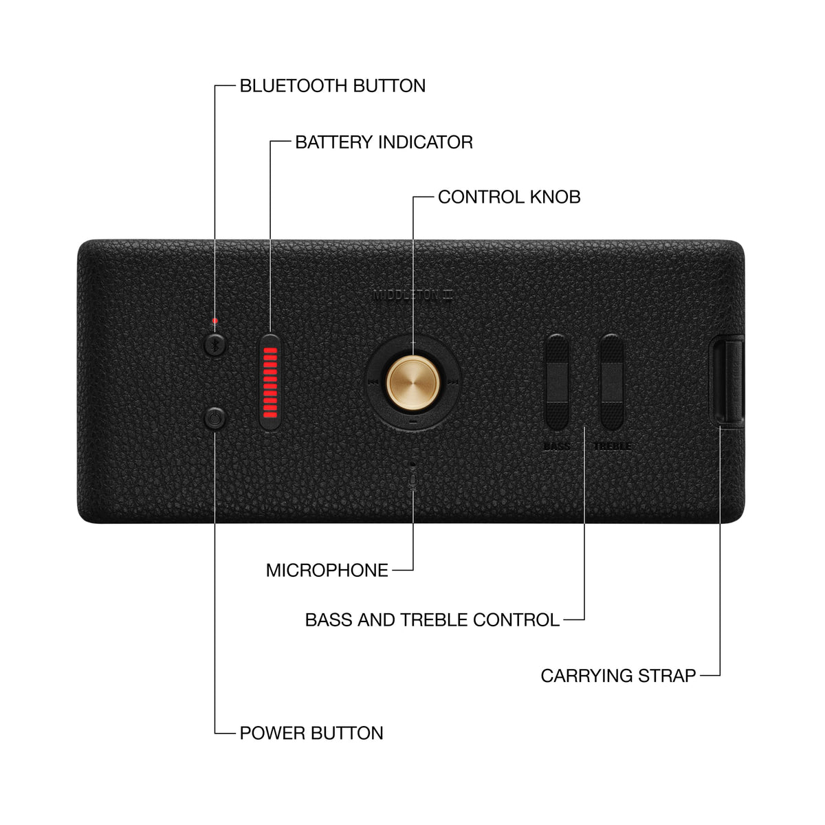 Marshall - Middleton II Portable Bluetooth Speaker with Rugged Waterproof / Dust-proof Wireless Design - Black/Brass