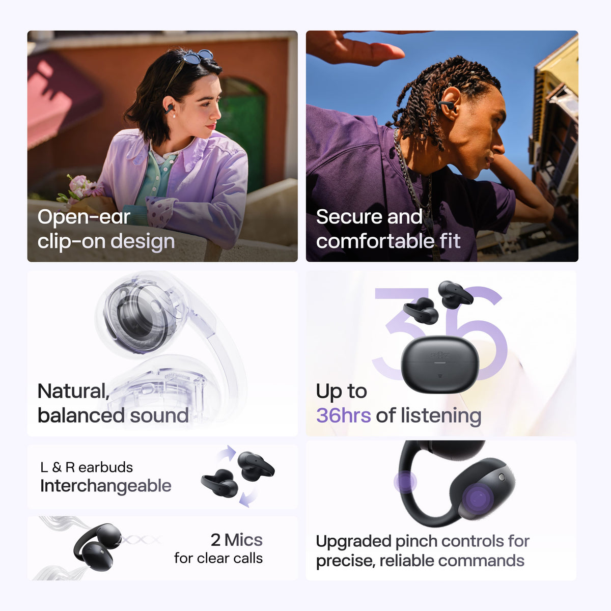 Shokz - OpenDots Air Open-Ear Clip-On True Wireless Bluetooth Earbuds - Black