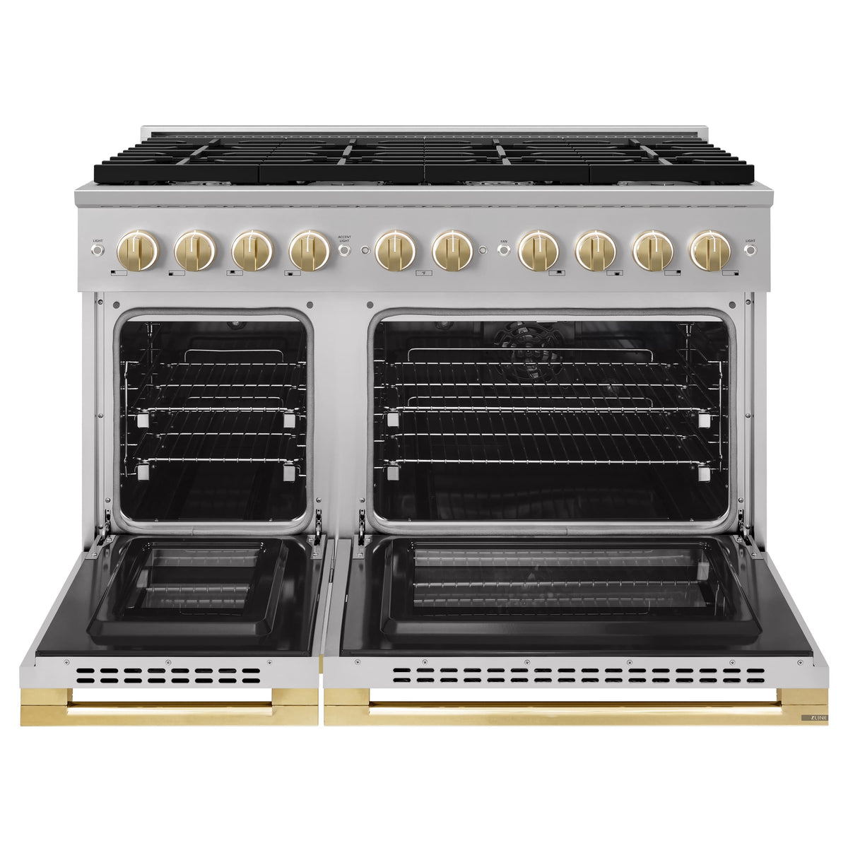 ZLINE - Autograph 48 in. 6.7 cu. ft. Marino Dual Fuel Freestanding Range w/ 8 Gas Burners & Convection Oven w/ Gold Accents - Stainless Steel