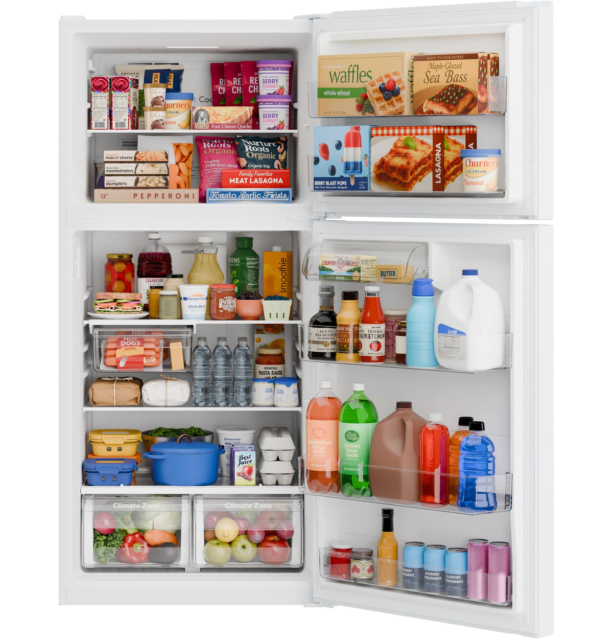 GE - 30 in. Wide 21 Cu. Ft. Freestanding Garage Ready Top Freezer Refrigerator with Bright LED Lighting - White
