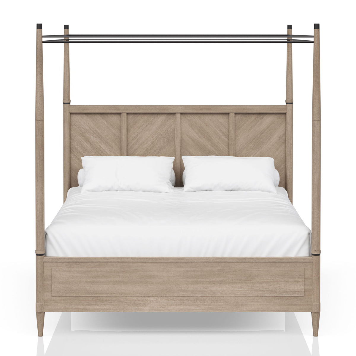 Queen Canopy Bedroom Set With A 2 Drawer Nightstand A Dresser With Poster Mirror And A Door Chest - Sand