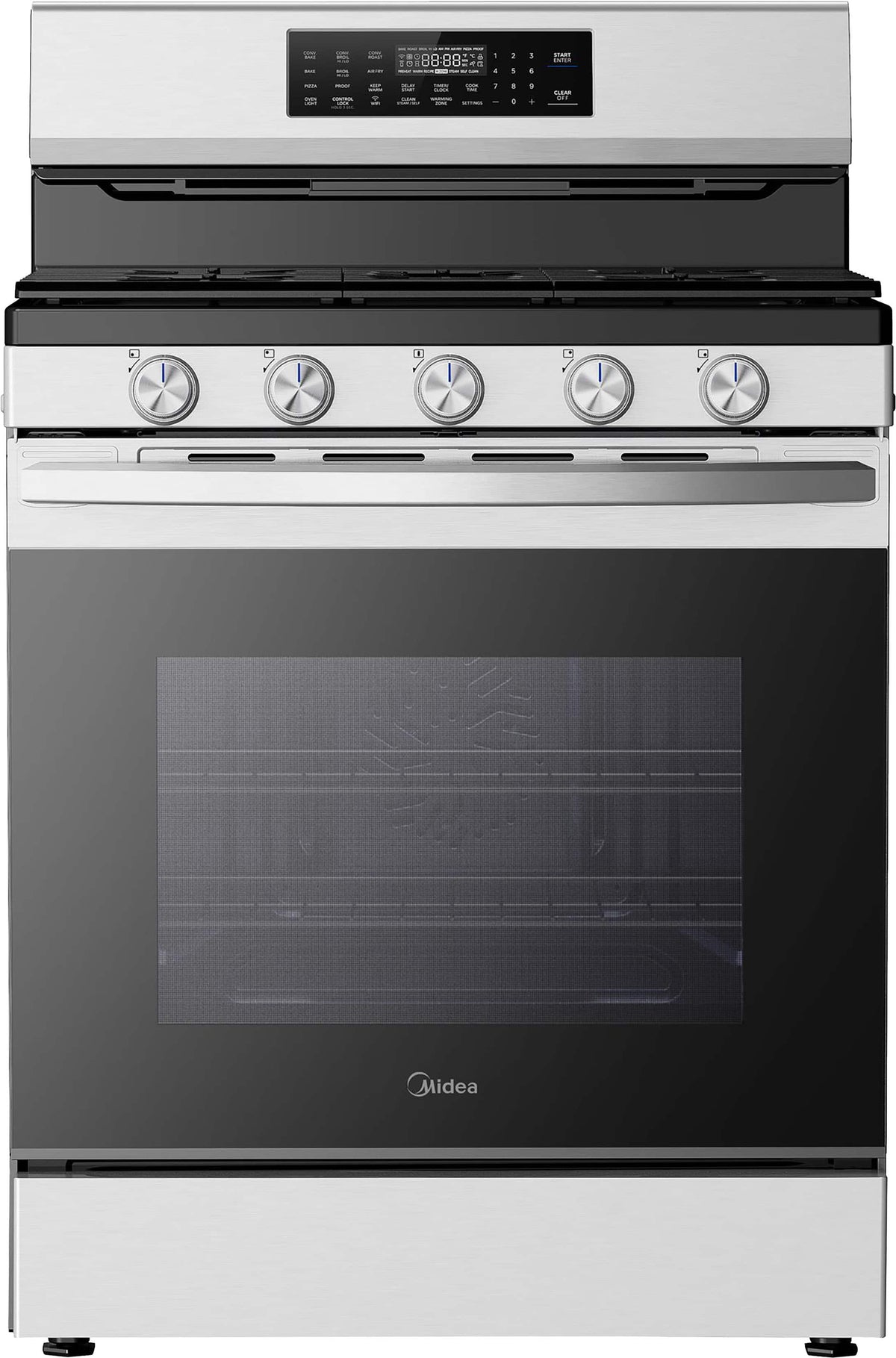 Midea - 30 in. Wide 6.3 cu. ft. 5-Element Freestanding Electric Range with Sapphire Blue Interior, Self Clean, Air Fry, WiFi - Stainless Steel