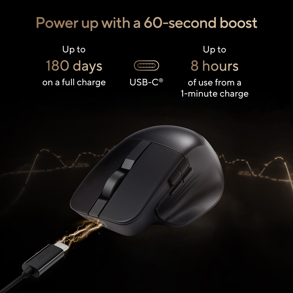 ASUS - ProArt MD301 Optical Ergonomic Mouse with Hot-Swappable Switches and SmartShift Scroll Wheel - Wireless - Black
