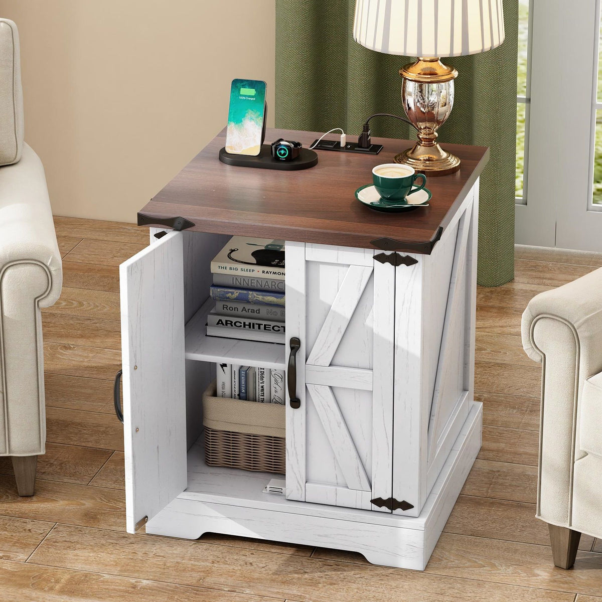 Mesa de noche con estante ajustable