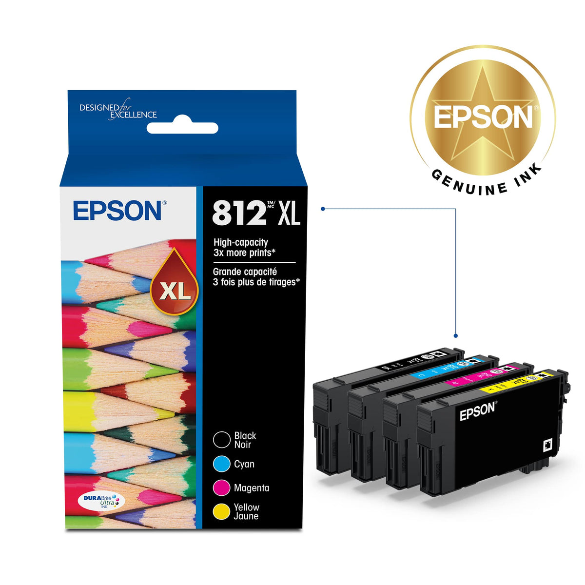 Epson - 812 DURABrite Ultra Ink High Capacity Black & Color Cartridge Combo Pack (T812XL-XCS)