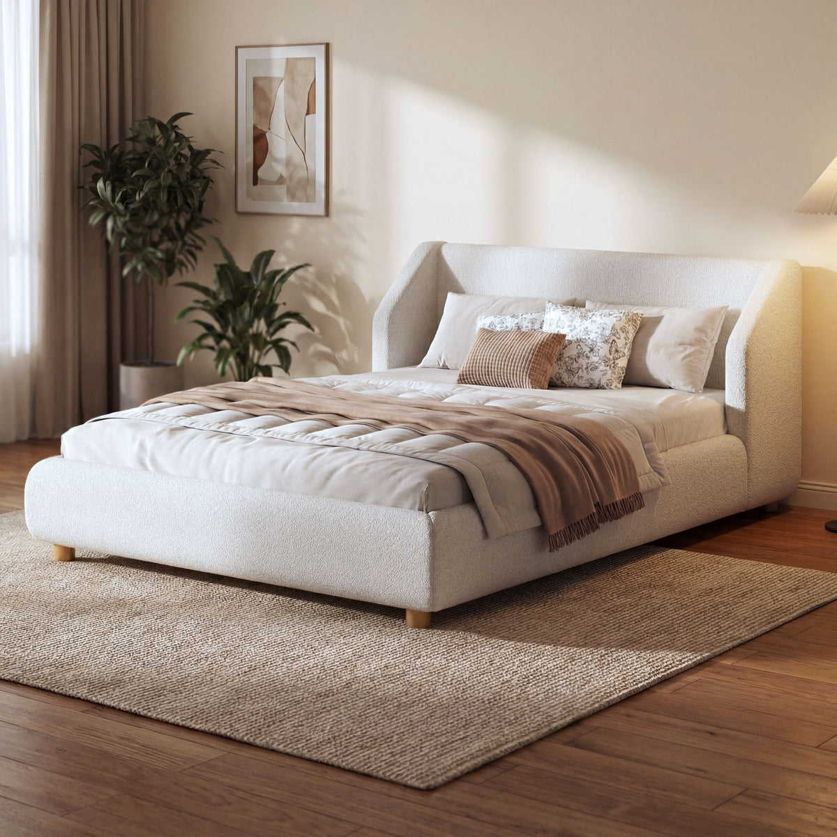 Base de cama tapizada moderna con cabecero con alas