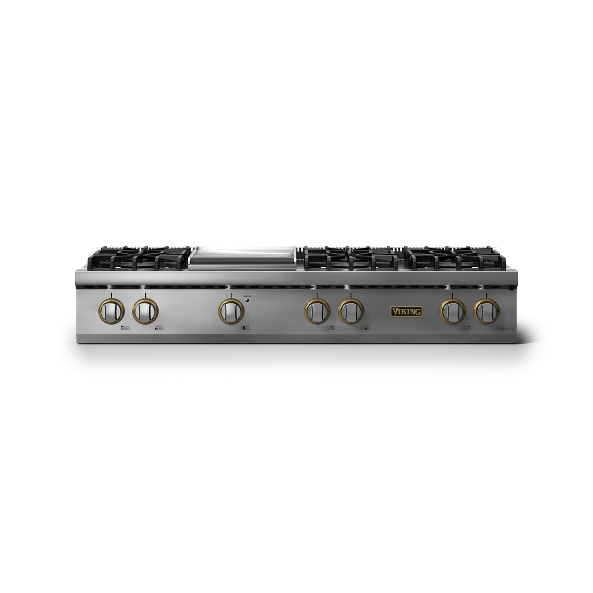 Viking - 48"W. Pro5S 6 Burner Built-in Gas Sealed Burner Rangetop-Stainless Steel/Brushed Brass - Stainless Steel