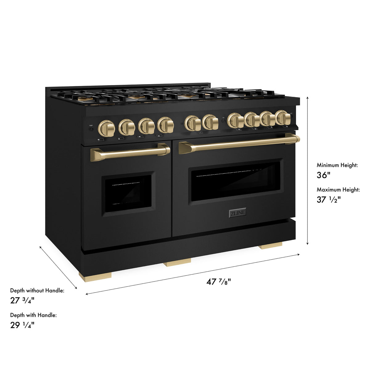 ZLINE - Autograph 48 in. 6.7 cu. ft. Classic Freestanding Black Stainless Dual Fuel Range w/ 8 DuoPro Burners & Bronze Accents - Black Stainless Steel