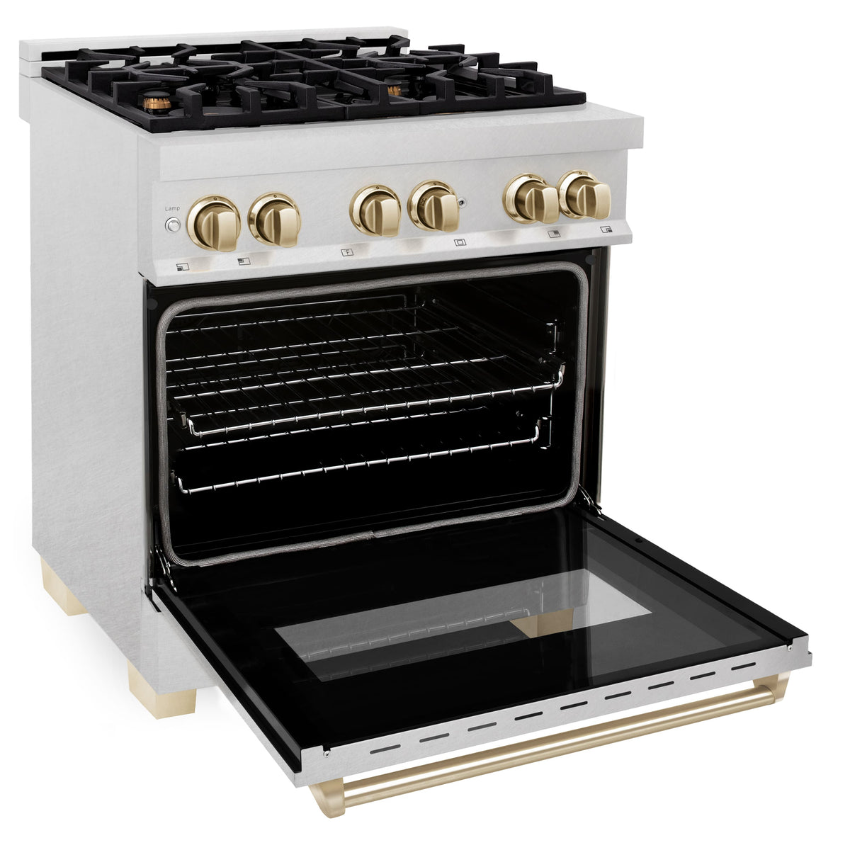 30 in. Wide 4 Burner ZLINE Autograph Legacy Dual Fuel Range in Satin Steel & Gold Accents (RASZ-SN-30-G) - Stainless Steel