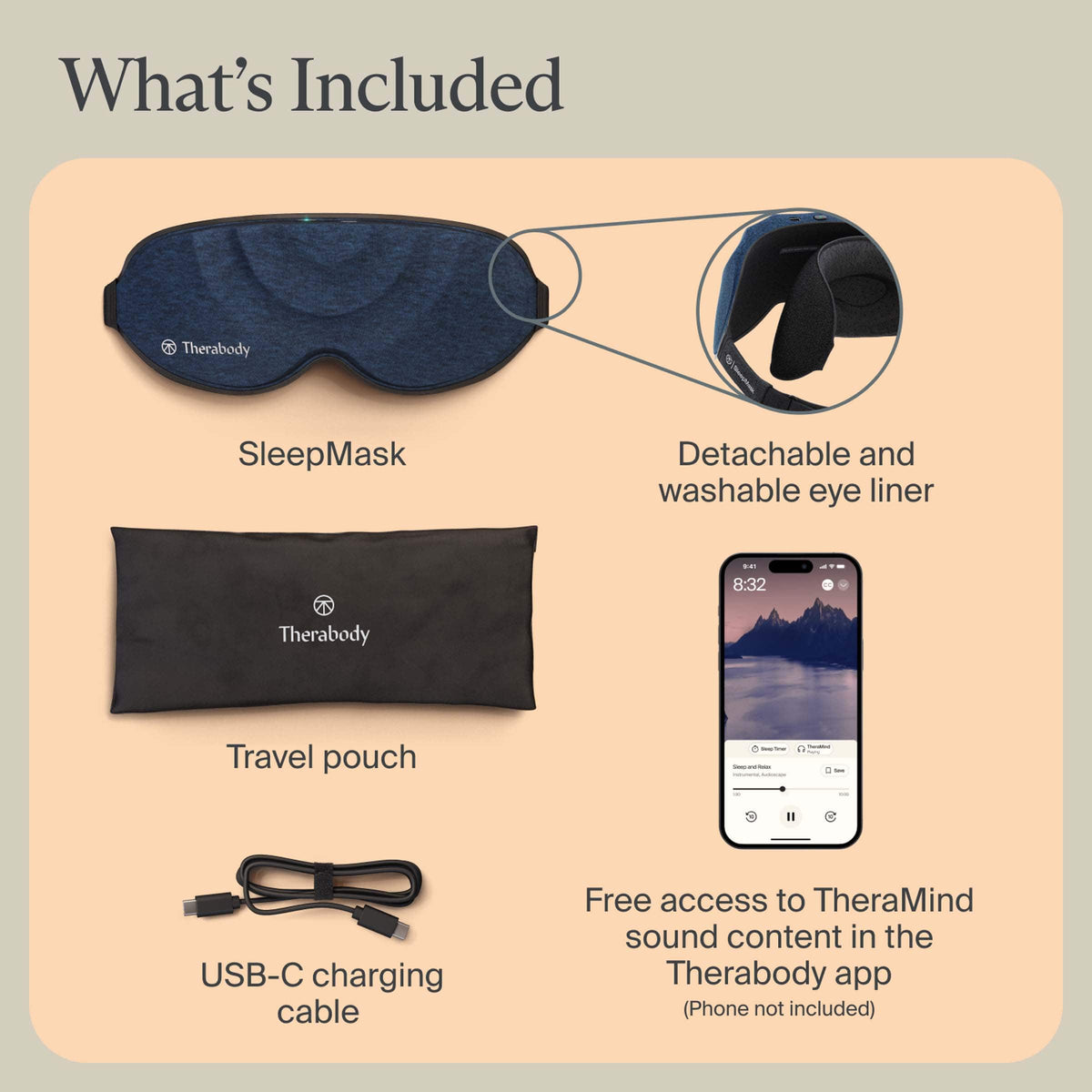 Therabody - SleepMask - Ultra-Comfortable 100% Blackout Eye Mask With Gentle Massaging Vibration - Blue