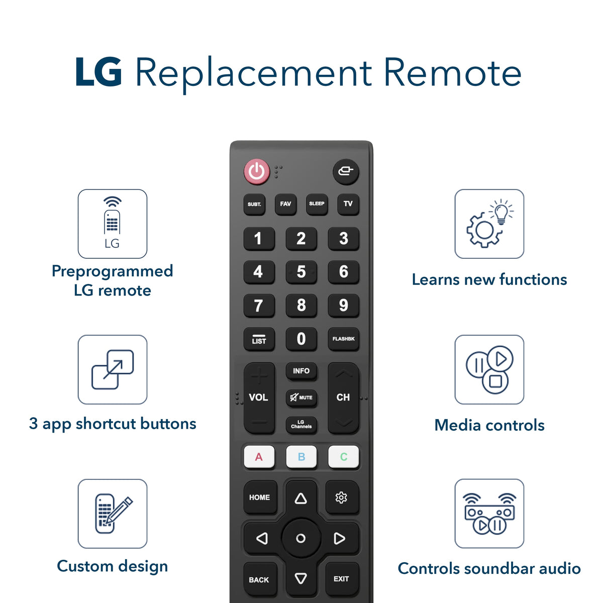 Insignia™ - Replacement Remote for LG TVs - Black