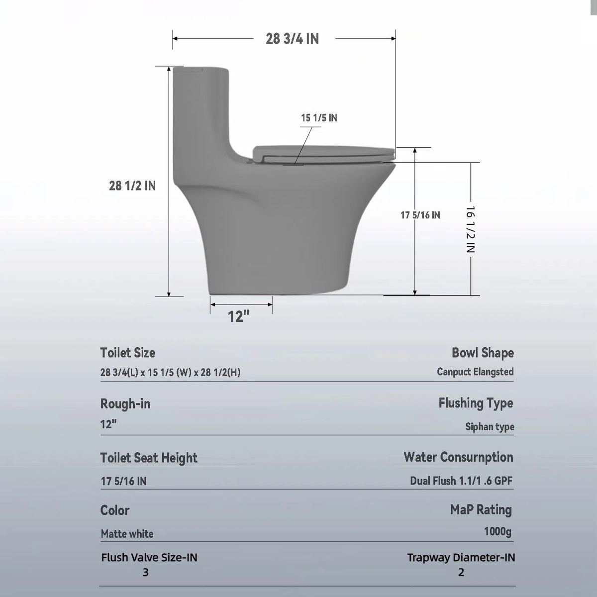 1 Piece Toilet With Dual Flush And Soft Closing Seat