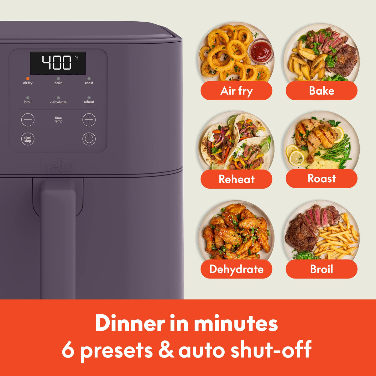 Bella - Fits-anywhere Kitchenware: 6-qt. Slim Air Fryer - Plum