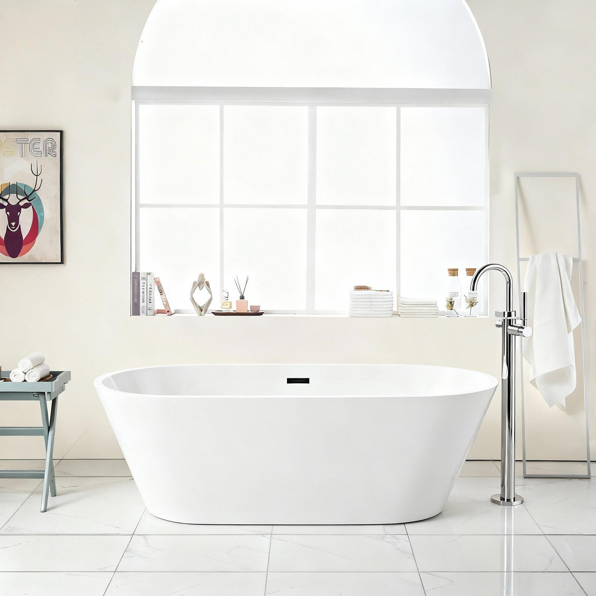 Gloss Freestanding Bathtub With Overflow & Pop Up Drain, Stand Alone Soaking Tub