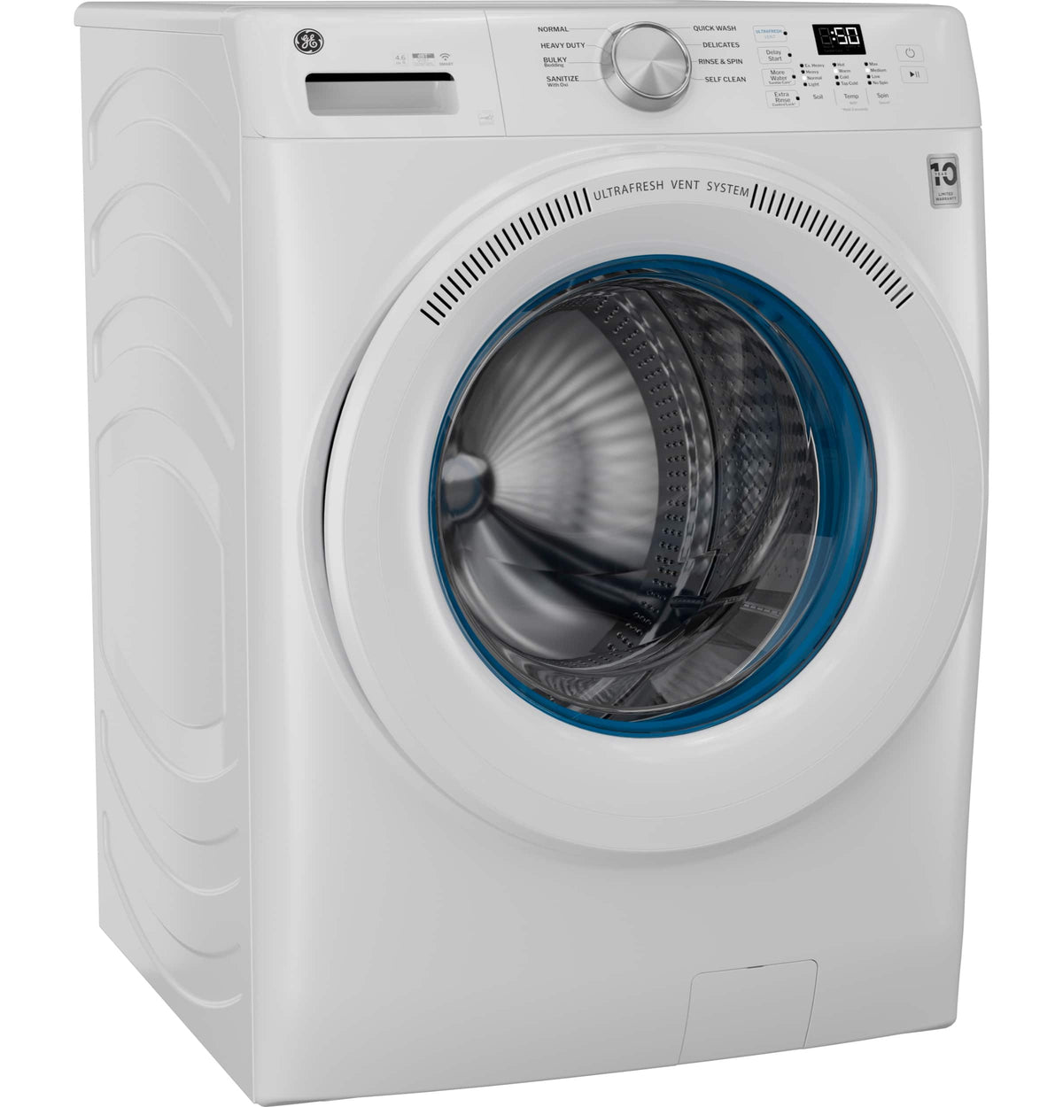 GE - 4.6 Cu. Ft. High-Efficiency Stackable Smart Front Load Washer with Microban Antimicrobial Technology - White