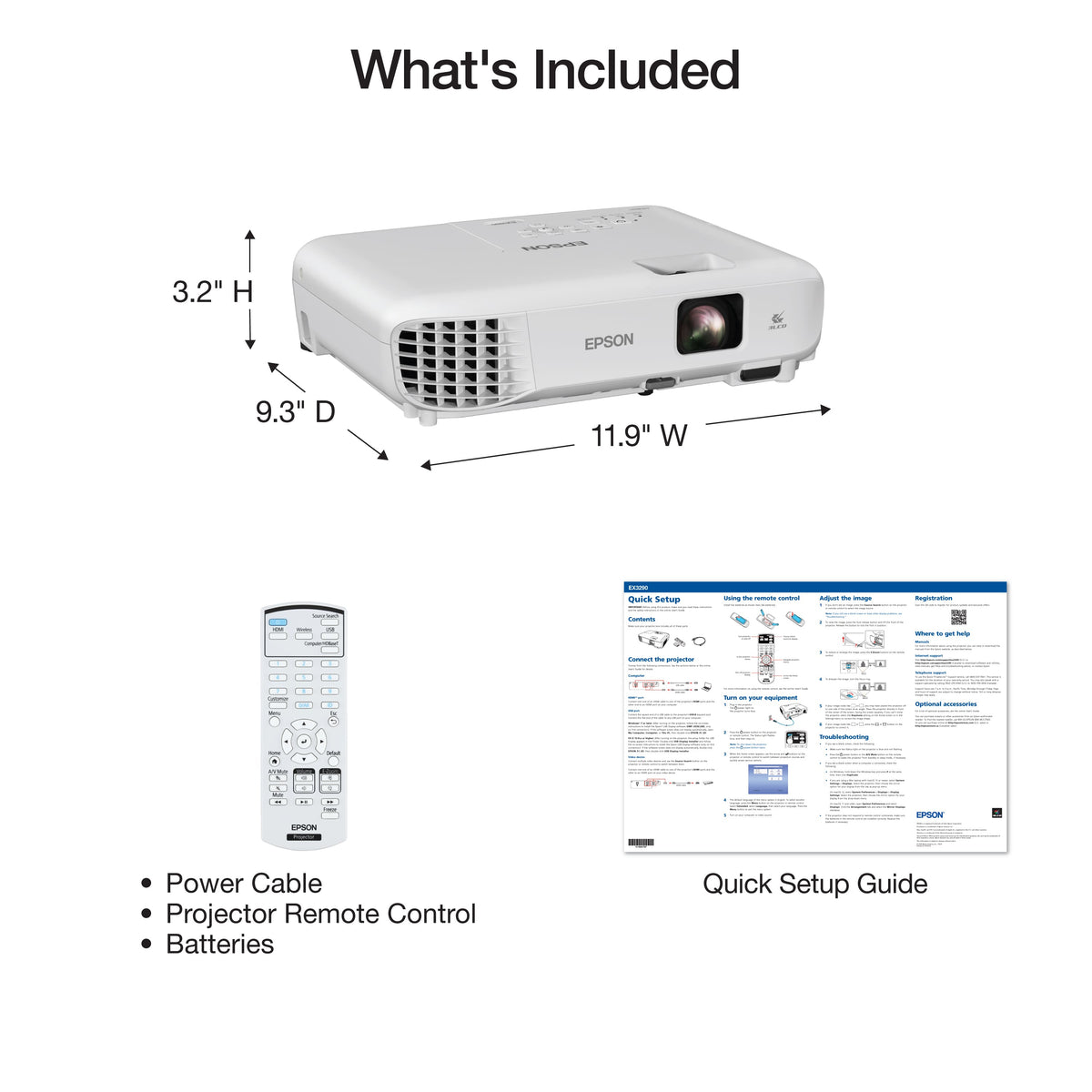 Epson - EX3290 Projector, 4,000 Lumens of Color and Brightness, 3-Chip 3LCD, WXGA - White