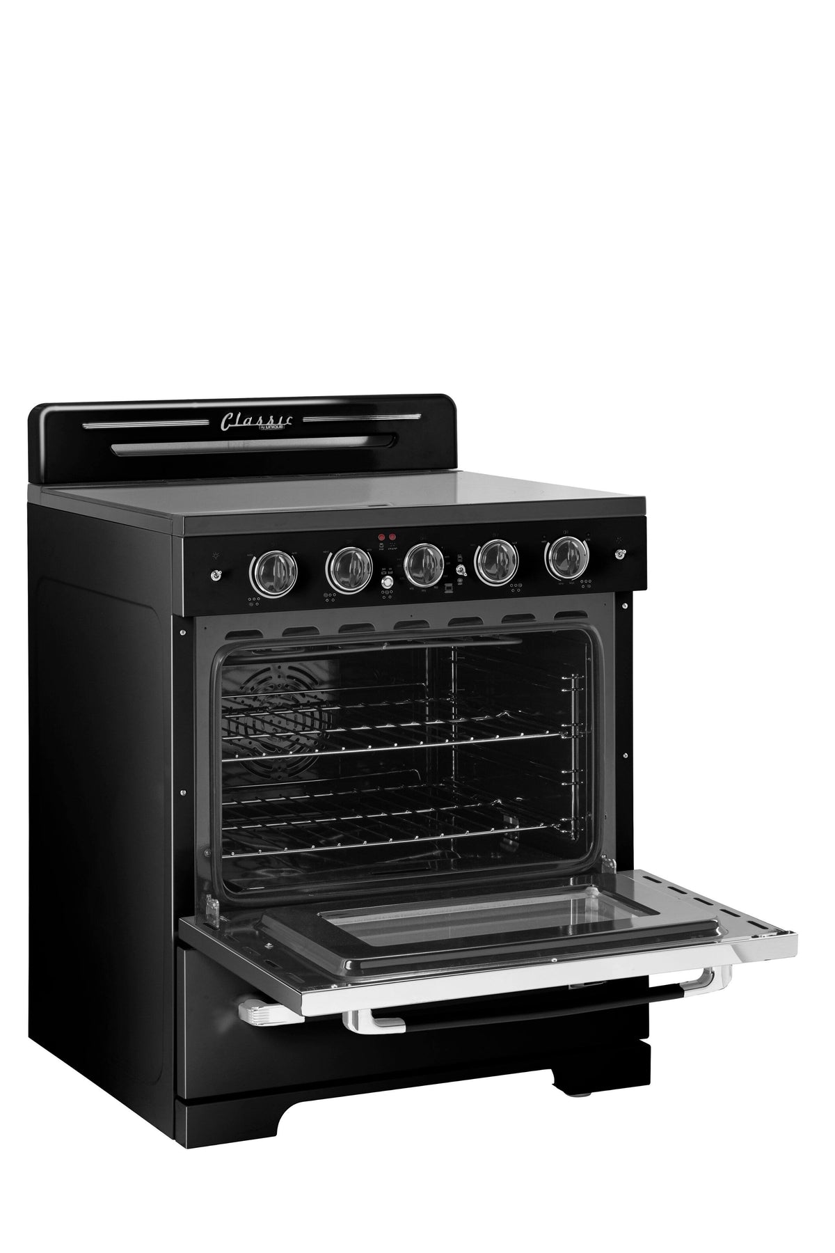 Unique Appliances - 30 in. Wide 5 Elements Classic Retro 3.9 Cu. Ft. Freestanding Electic Convection Range with Glass Top and Storage Drawer - Midnight Black