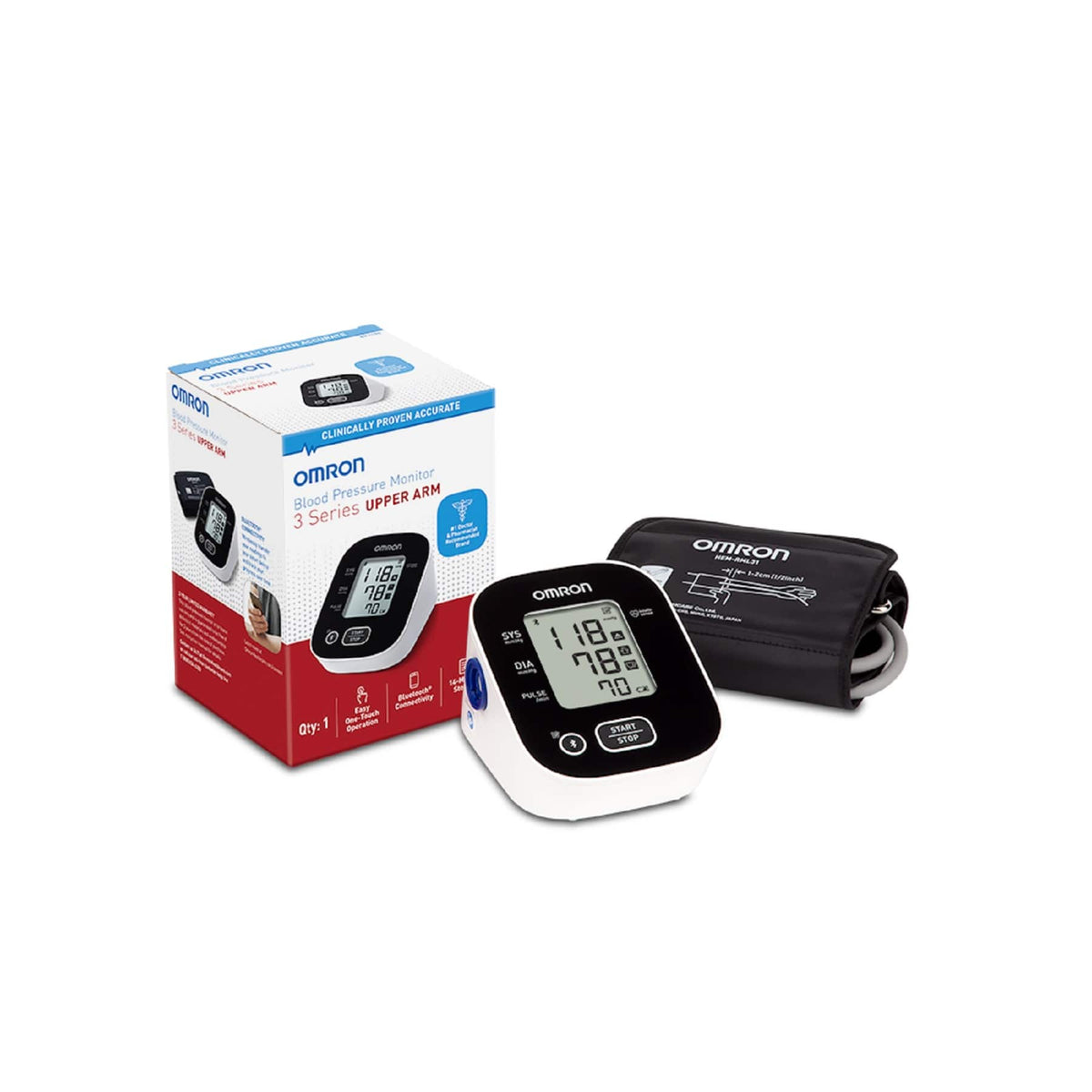Omron - 3 Series Blood Pressure Monitor, Upper Arm Cuff, Digital Bluetooth Blood Pressure Machine - Black