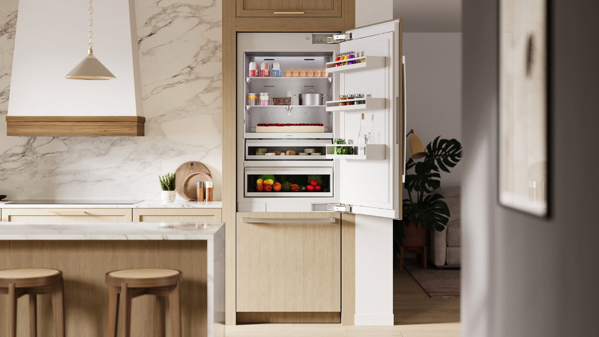 Bosch - Benchmark Series 30 in. Wide 16.5 Cu. Ft. Bottom Freezer Built-in Smart Refrigerator - Custom Panel Ready