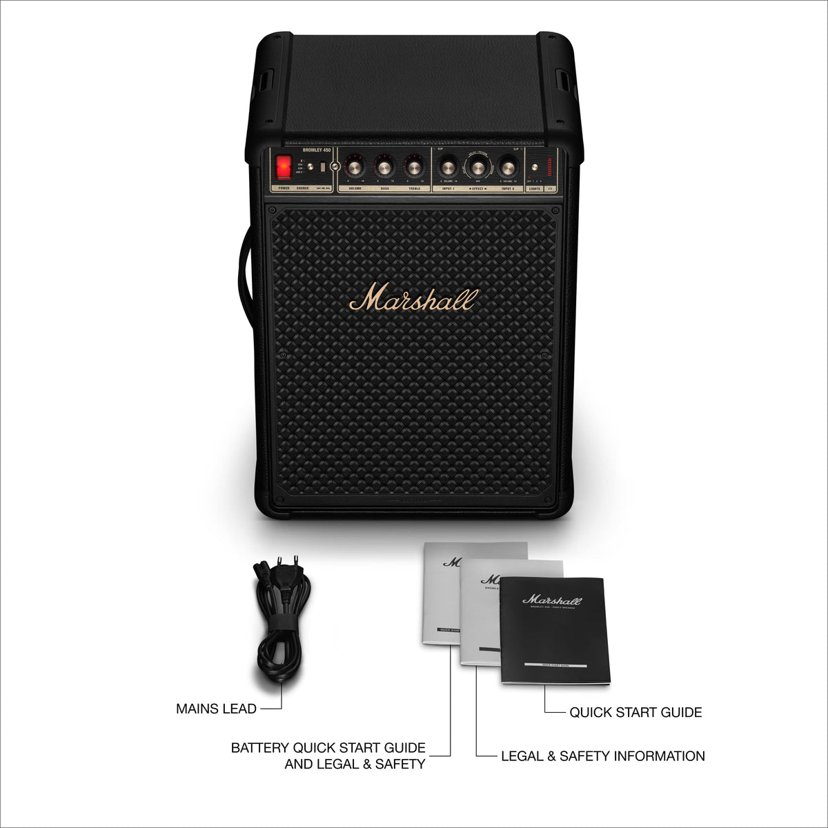 Marshall - Bromley 450 Portable Wireless Party Speaker with Bluetooth / 3.5 mm Auxiliary / RCA / Microphone Inputs and LED Lights - Black/Brass