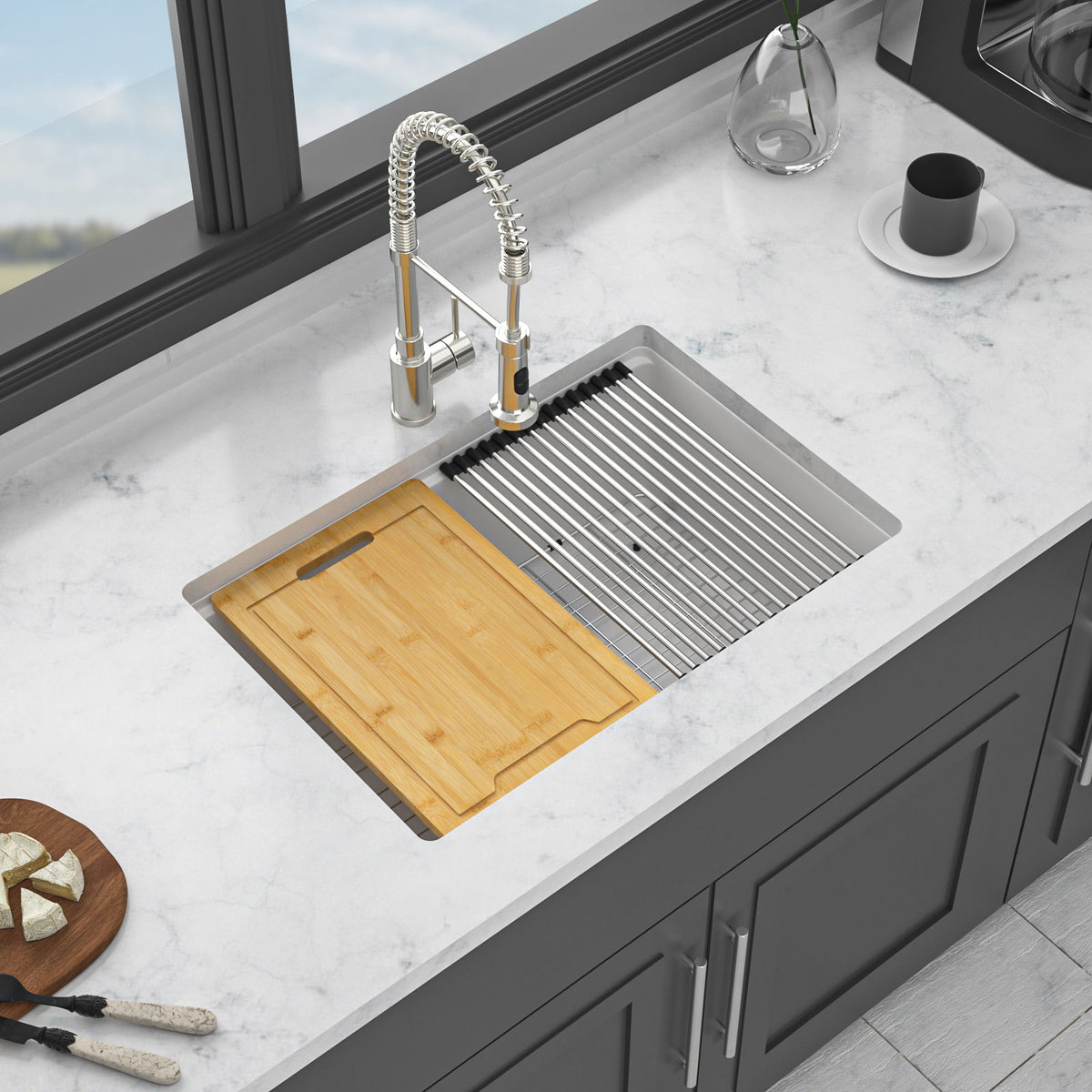 Quartz Kitchen Sink, Composite Workstation, Undermount