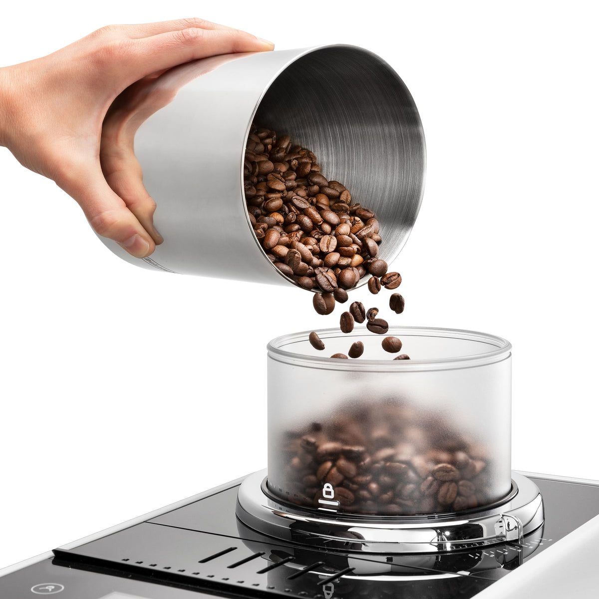 De'Longhi - Rivelia Fully Automatic Espresso Machine, Integrated Grinder, 2 Removable Bean Hoppers, Automatic Milk Frother - Arctic White